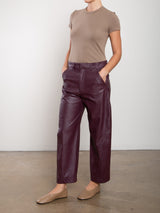 Joss Barrel Pant In Vegan Leather - Bordeaux