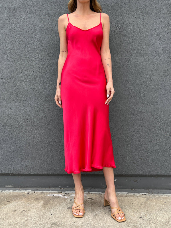 Farrah Slip Dress in Vintage Satin - Maraschino