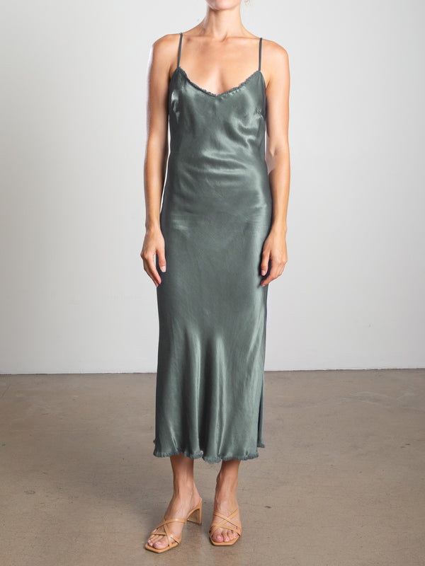 Farrah Slip Dress in Vintage Satin - Nori