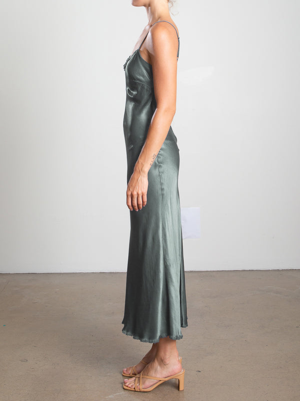 Farrah Slip Dress in Vintage Satin - Nori
