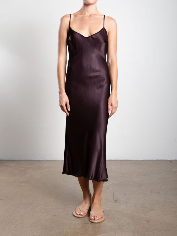 Farrah Slip Dress in Vintage Satin - Raisin