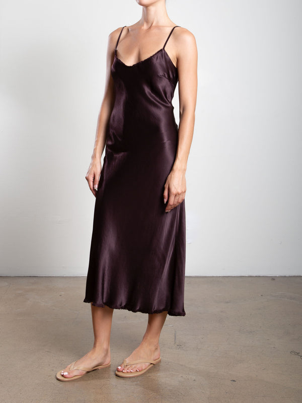 Farrah Slip Dress in Vintage Satin - Raisin