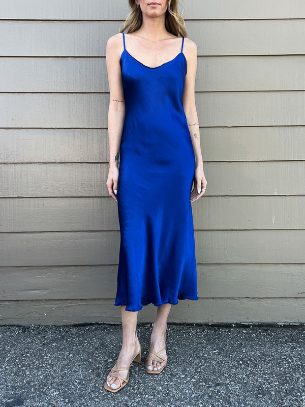 Farrah Slip Dress in Vintage Satin - Sapphire