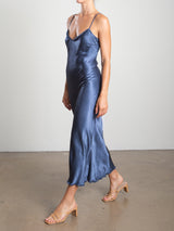 Farrah Slip Dress in Vintage Satin - Steel