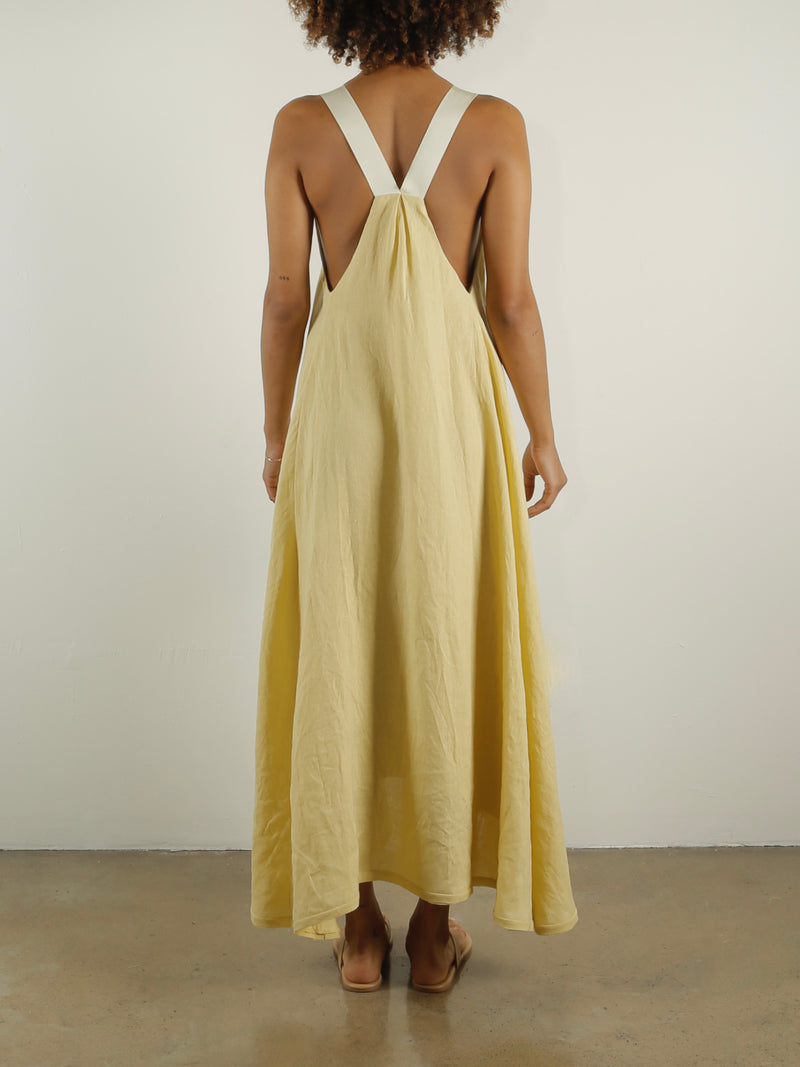 Dahlia Trapeze Dress in French Linen - Butter