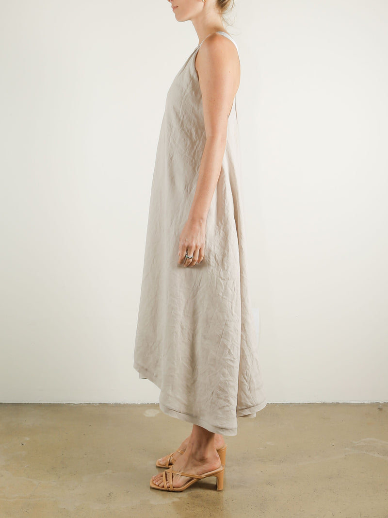 Dahlia Trapeze Dress in French Linen - Cement