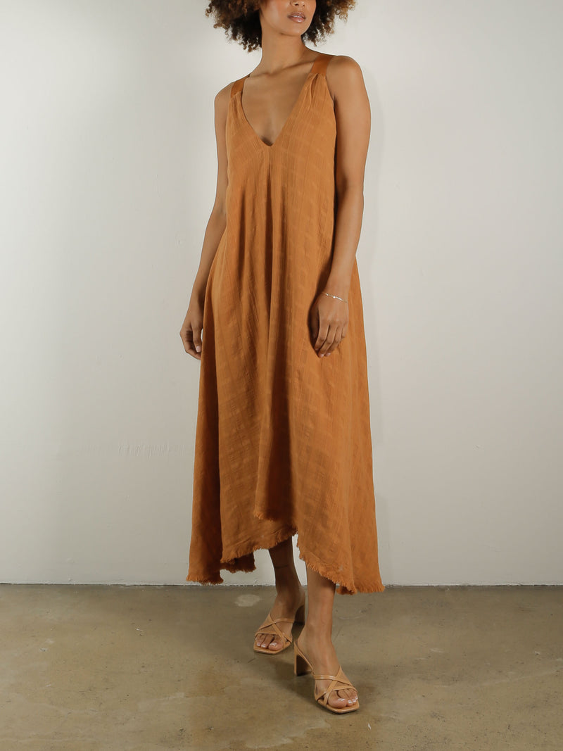 Dahlia Trapeze Dress in Gossamer Check - Cardamom