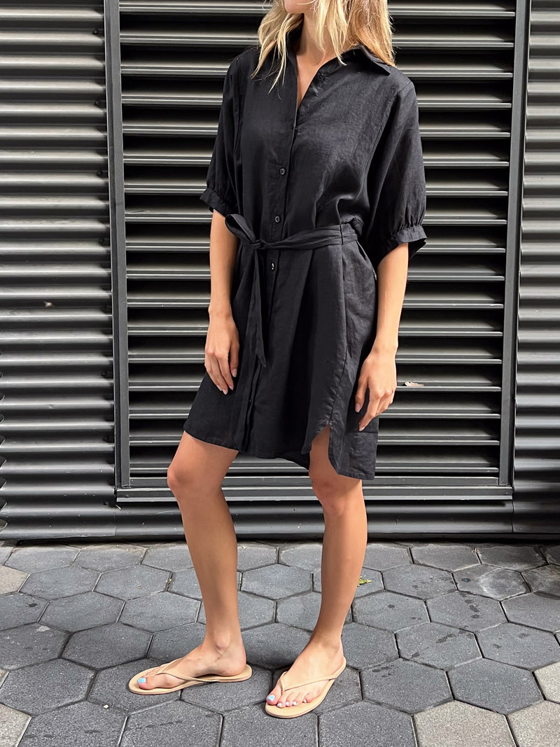 Brittan Dress in French Linen - Black