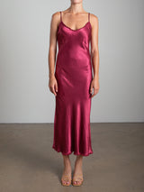 Farrah Slip Dress in Vintage Satin - Currant