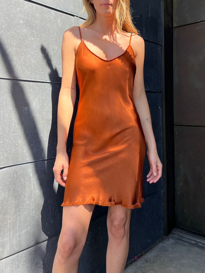 Elia Mini Slip Dress in Vintage Satin - Copper