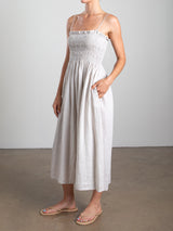 Amelia Dress in French Linen - Cement