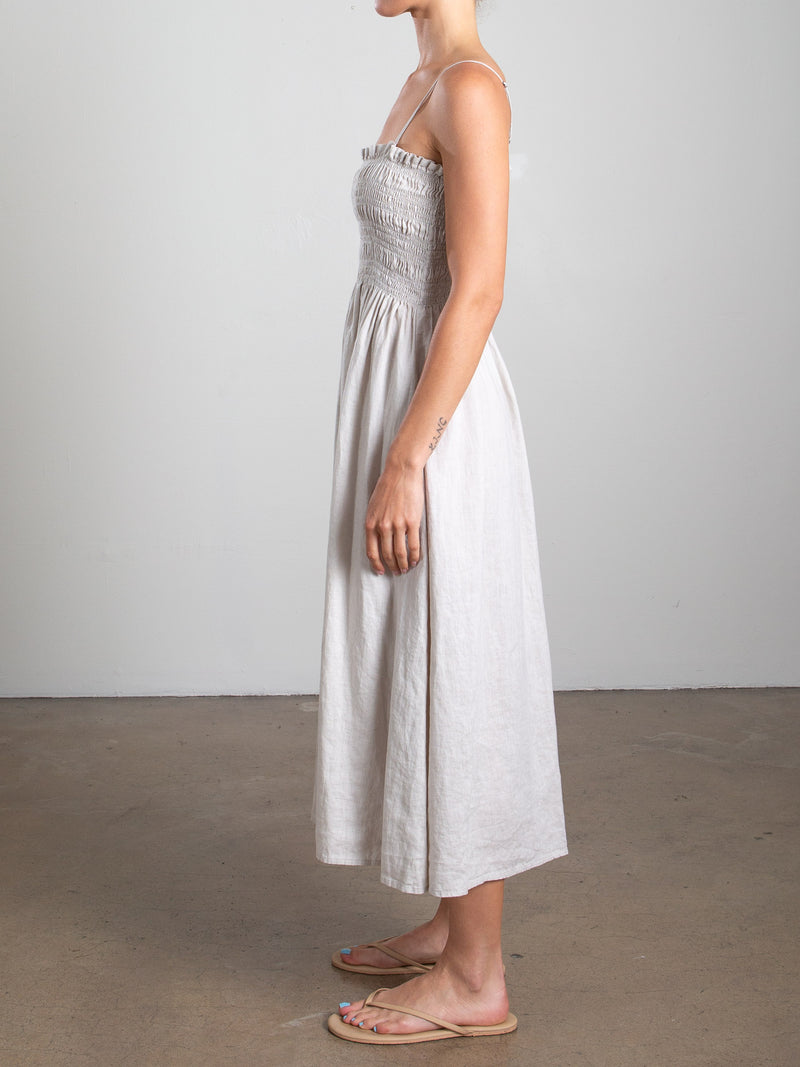 Amelia Dress in French Linen - Cement