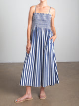 Amelia Dress in Cotton Stripe - Navy