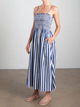 Amelia Dress in Cotton Stripe - Navy