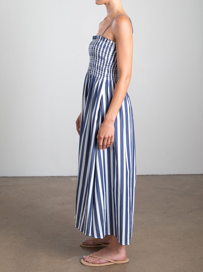 Amelia Dress in Cotton Stripe - Navy