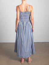 Amelia Dress in Cotton Stripe - Navy