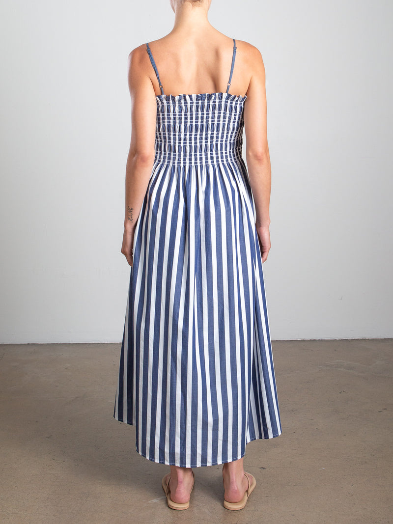 Amelia Dress in Cotton Stripe - Navy