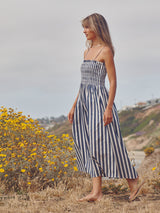 Amelia Dress in Cotton Stripe - Navy