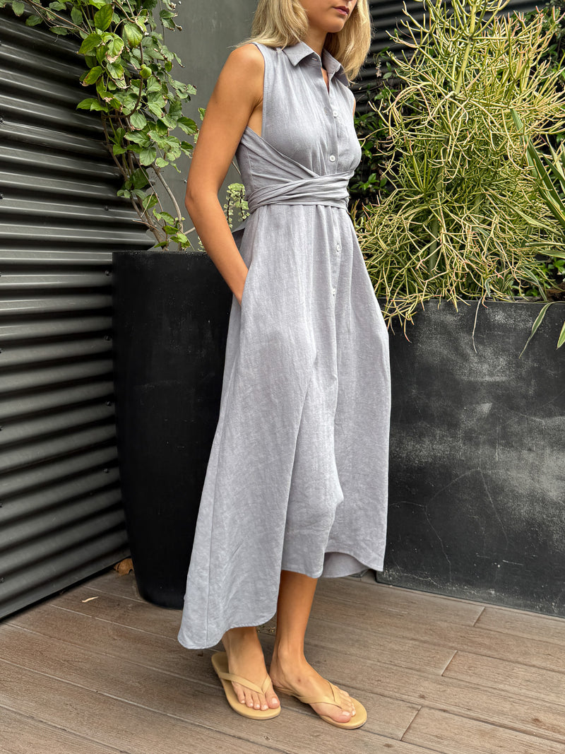 Lucia Dress in Linen - Slate