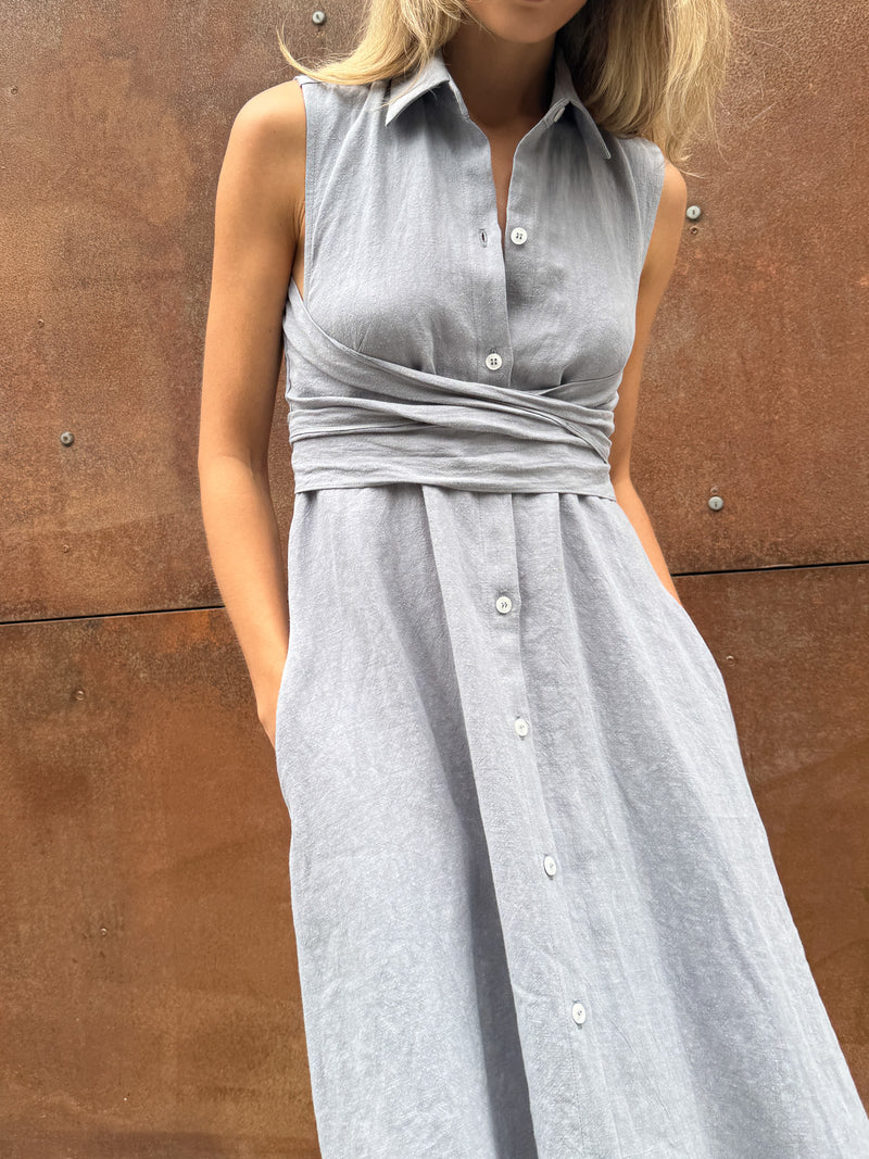 Lucia Dress in Linen - Slate