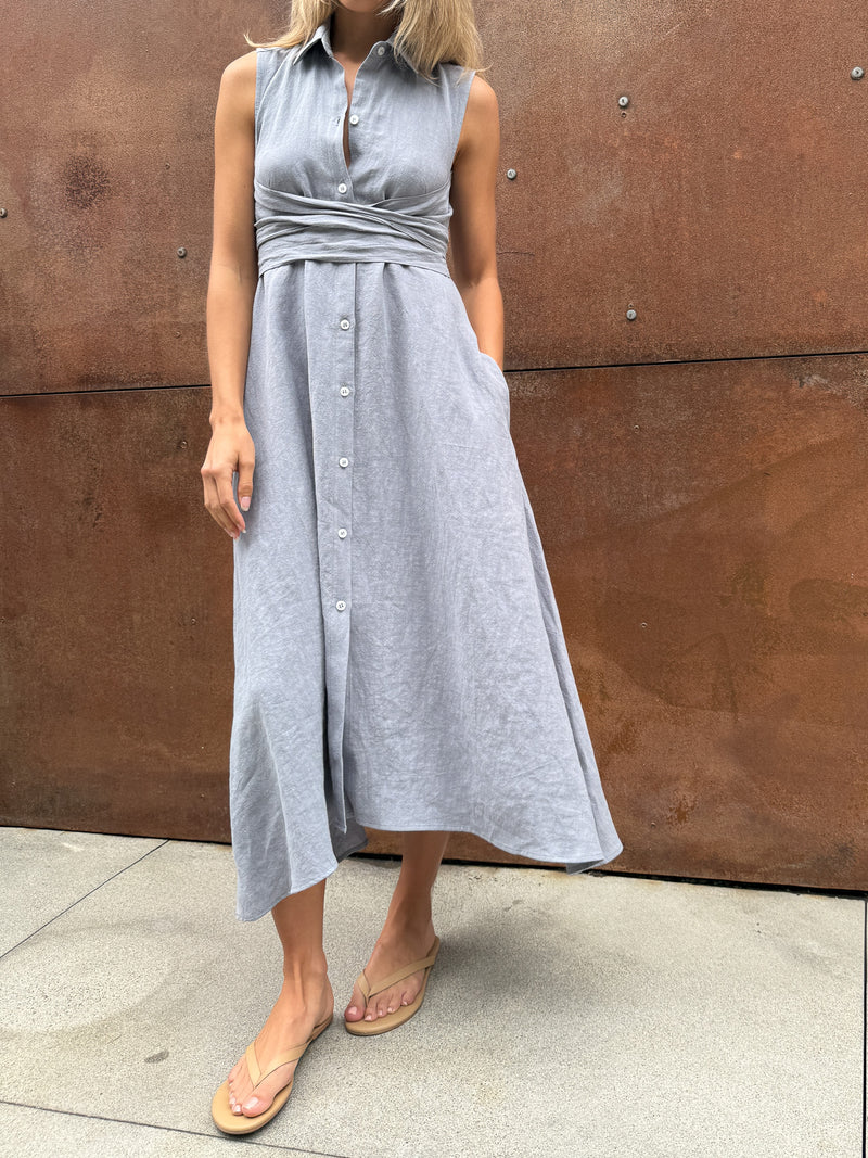 Lucia Dress in Linen - Slate