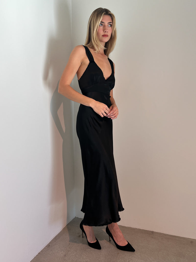 Colette Dress in Vintage Satin - Black