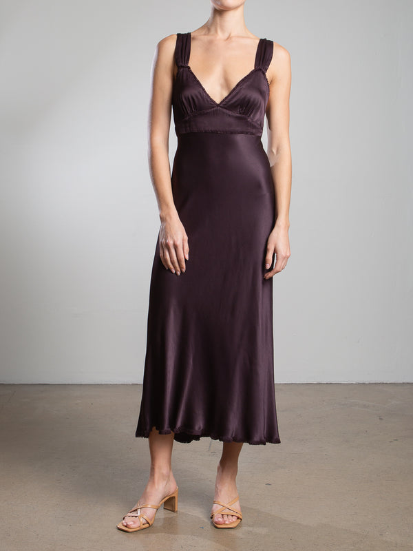 Colette Dress in Vintage Satin - Raisin