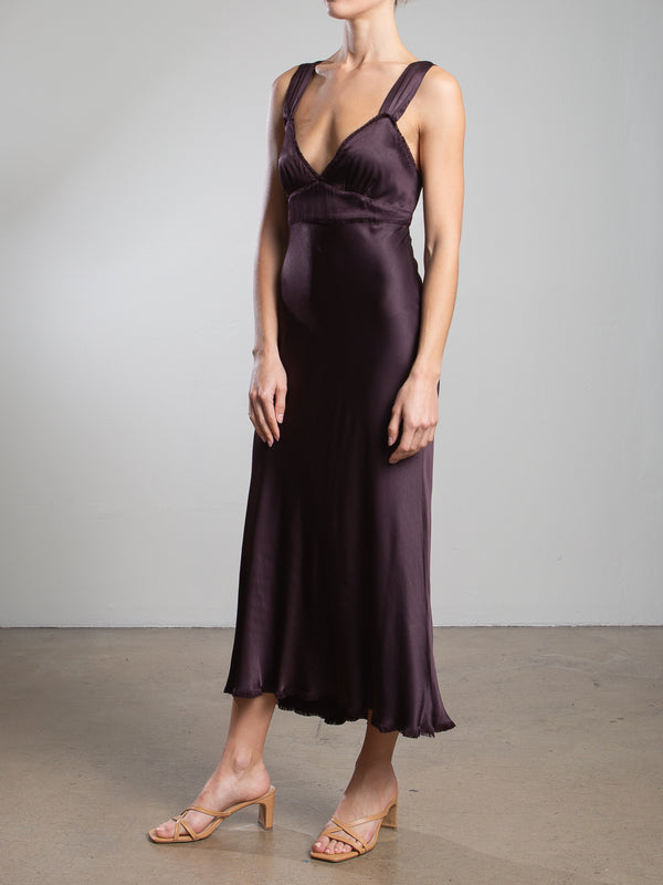 Colette Dress in Vintage Satin - Raisin