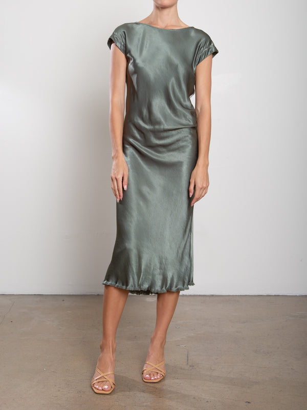 Neve Dress in Vintage Satin - Nori