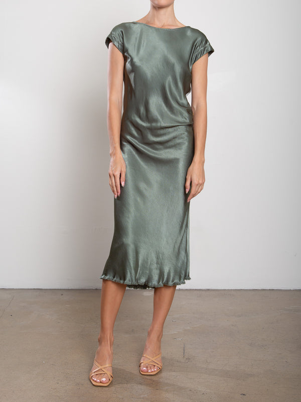 Neve Dress in Vintage Satin - Nori