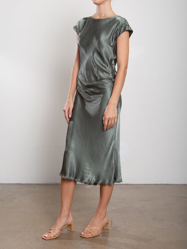 Neve Dress in Vintage Satin - Nori