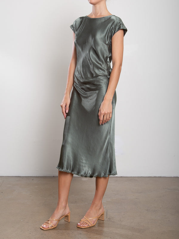 Neve Dress in Vintage Satin - Nori