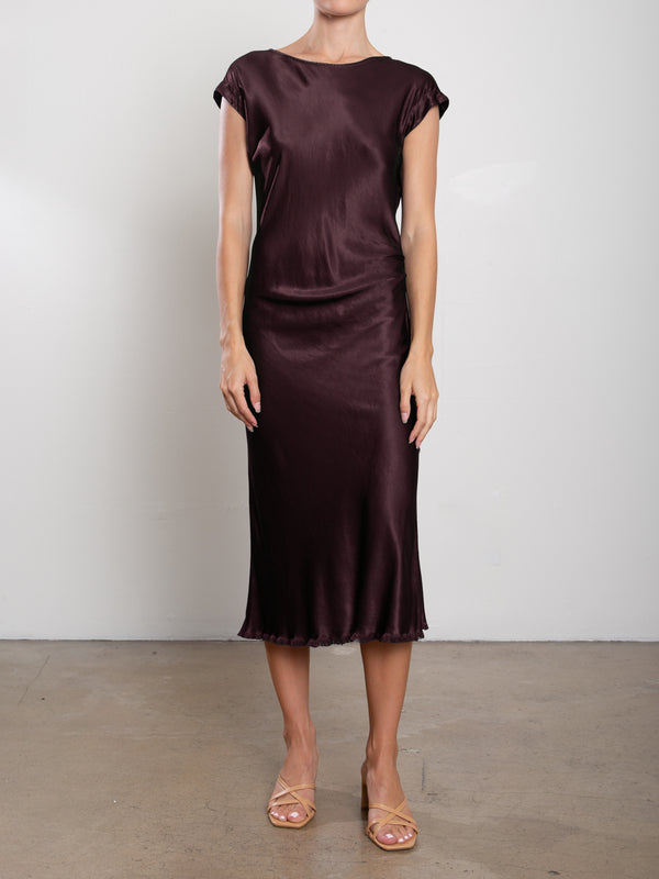 Neve Dress in Vintage Satin - Raisin