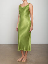 Solene Dress in Vintage Satin - Lime