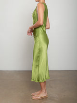 Solene Dress in Vintage Satin - Lime