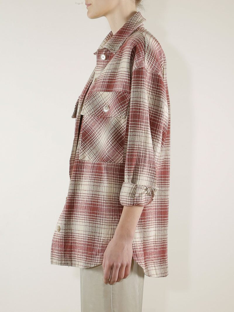 Laura Oversized Shirt Jacket in Plaid - Ruby/Oat *Final Sale*