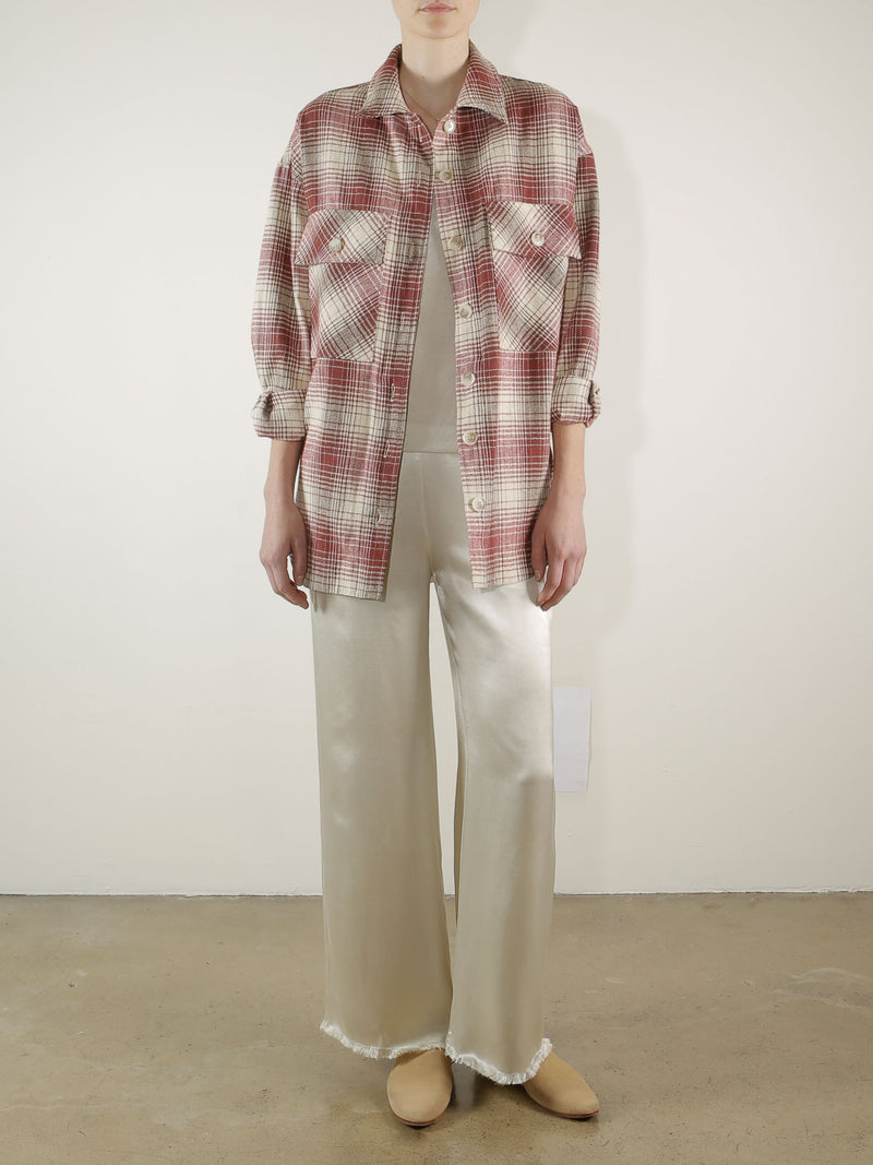 Laura Oversized Shirt Jacket in Plaid - Ruby/Oat