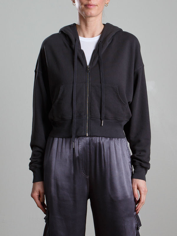 Tiffany Cropped Zip Hoodie in French Terry - Carbon