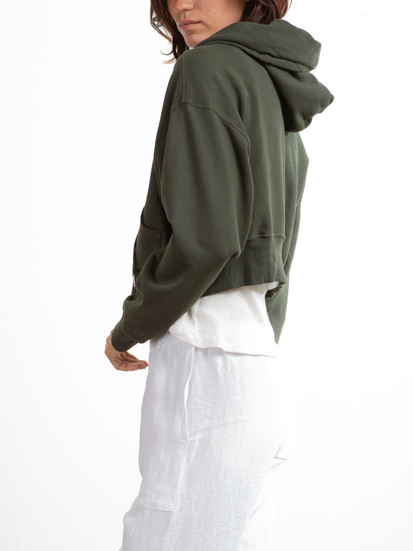 Tiffany Cropped Zip Hoodie in French Terry - Hunter