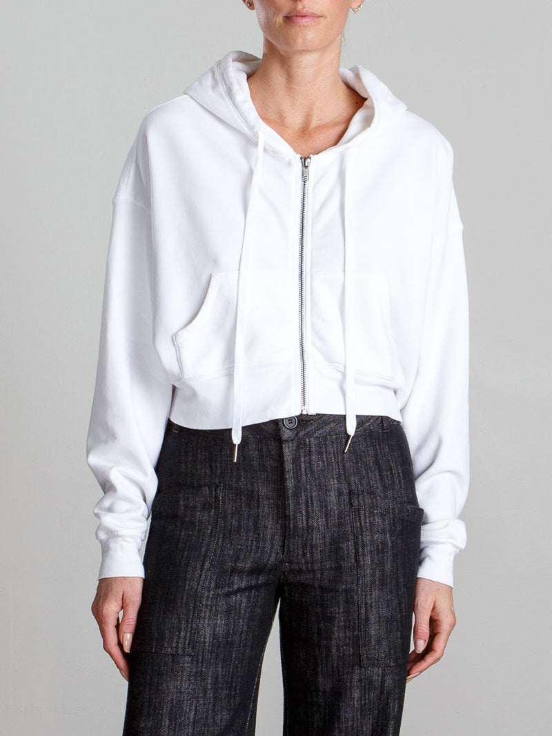 Tiffany Cropped Zip Hoodie in French Terry - Ivory