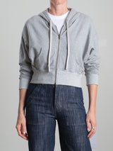 Tiffany Cropped Zip Hoodie in French Terry - Heather Grey