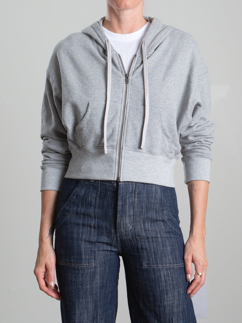 Tiffany Cropped Zip Hoodie in French Terry - Heather Grey