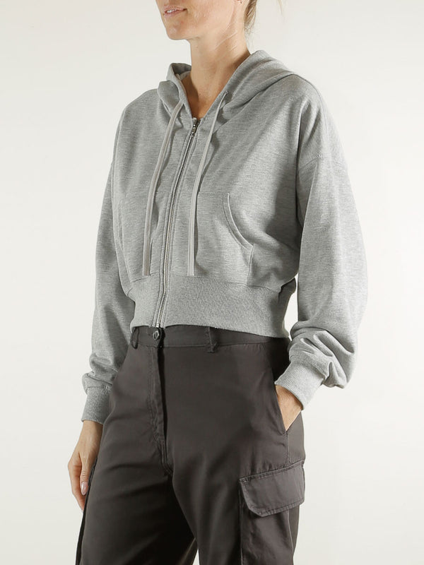Tiffany Cropped Zip Hoodie in French Terry - Heather Grey