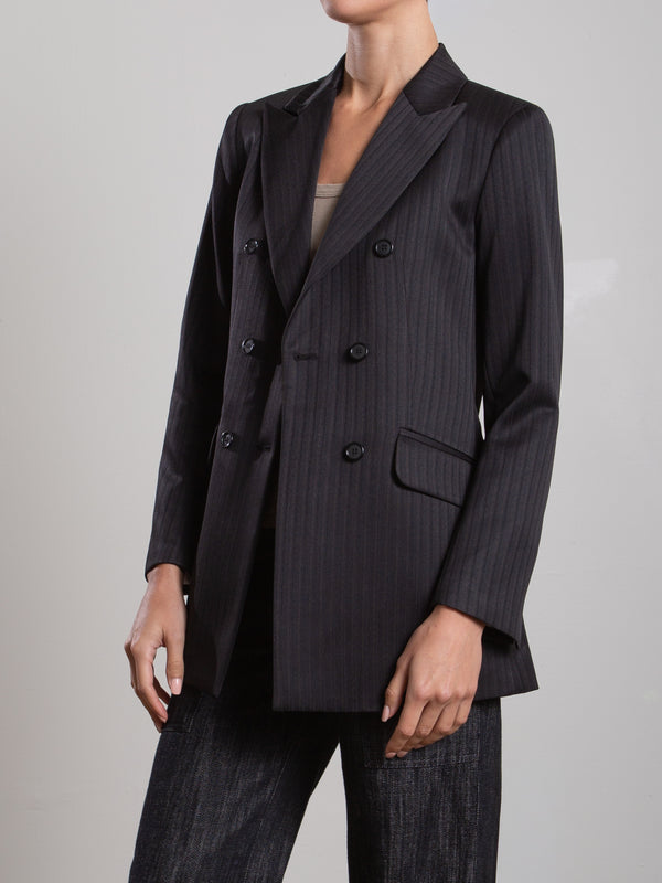 Trudi Blazer in Capone Tonal Stripe - Black