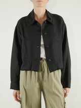 Rowan Crop Jacket in Linen - Black