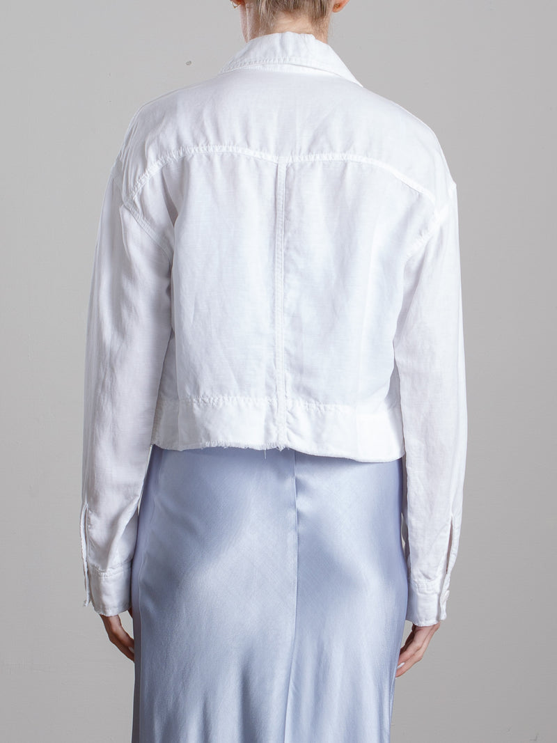 Rowan Crop Jacket in Linen - White