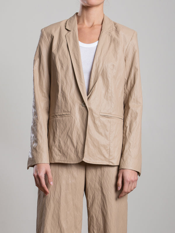 Cyrus Blazer in Faux Leather - Biscotti