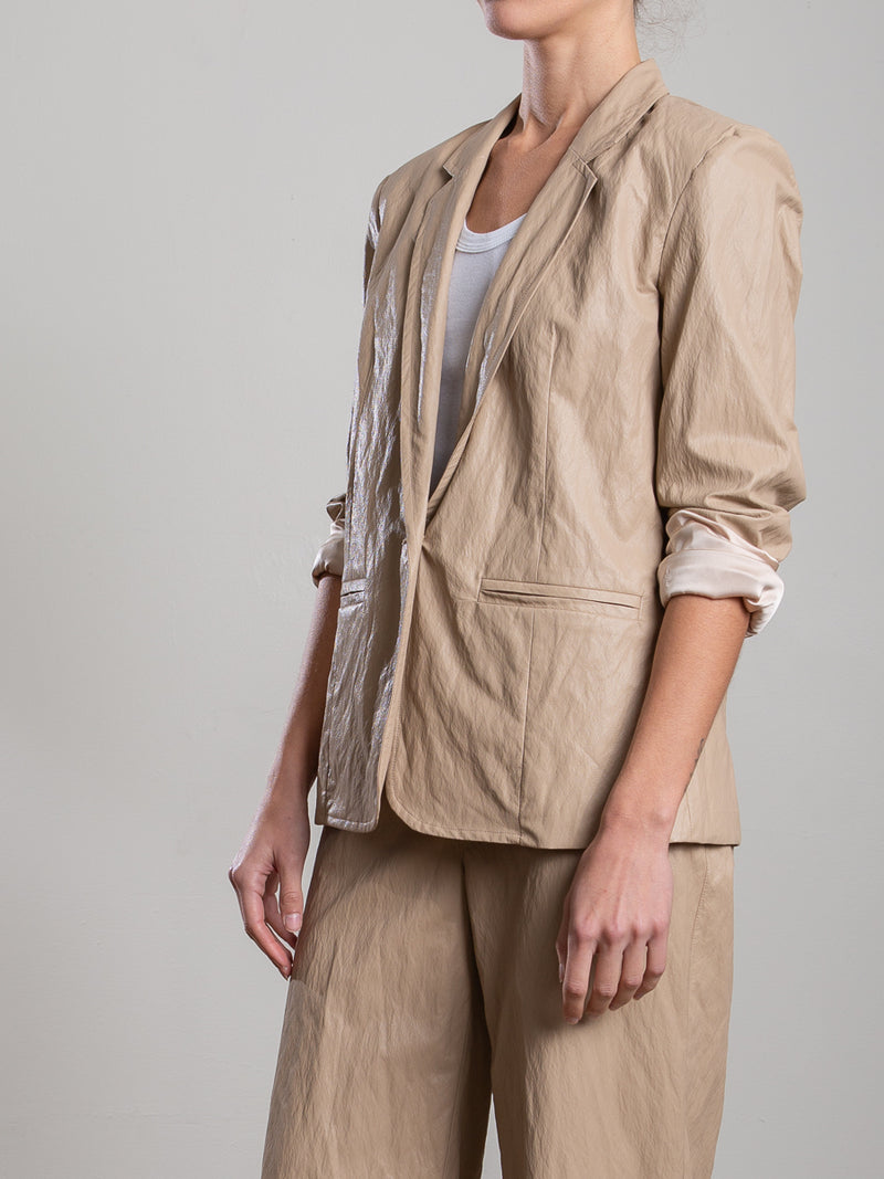 Cyrus Blazer in Faux Leather - Biscotti