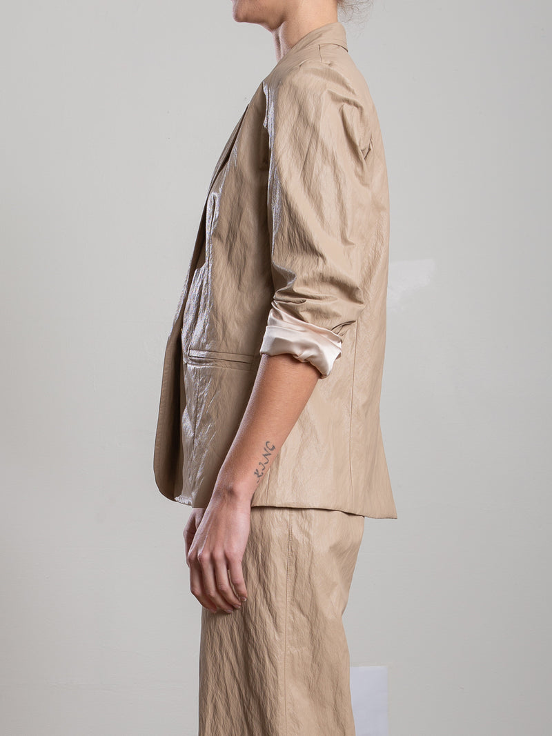 Cyrus Blazer in Faux Leather - Biscotti
