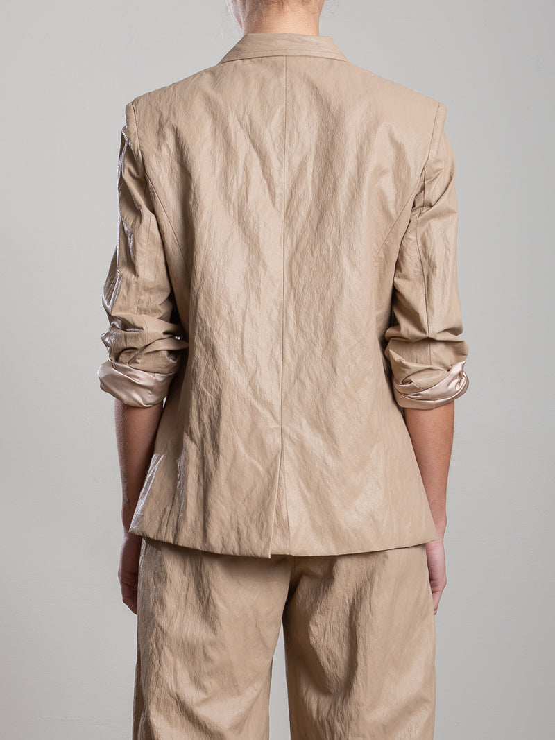 Cyrus Blazer in Faux Leather - Biscotti